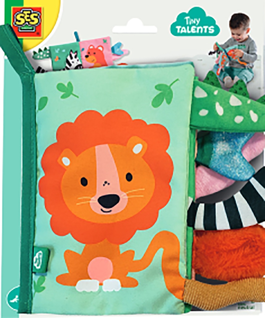 Livre en tissu sensoriel avec queues d'animaux  13112  