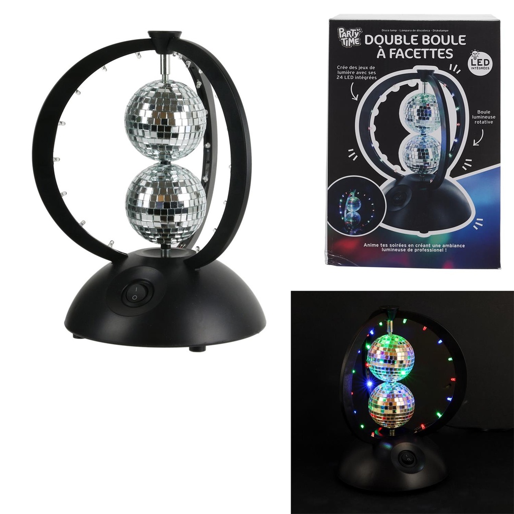 LAMPE DISCO DOUBLE BOULE A FACETTES A POSER   LA10073  