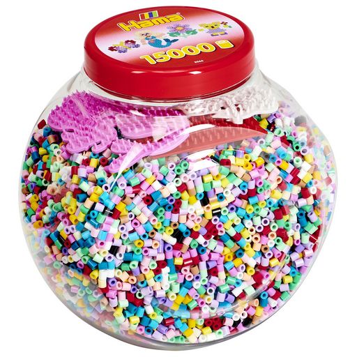 HAMA MIDI POT ROUGE 15000 PERLES +3 PLAQUES COULEURS 2066  J24 SAJOU