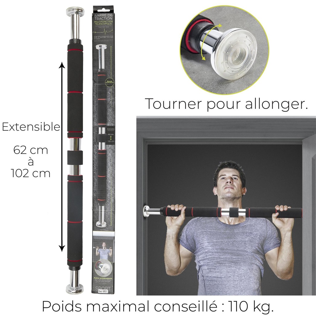 BARRE DE TRACTION TELESCOPIQUE 100CM M6 SP0020