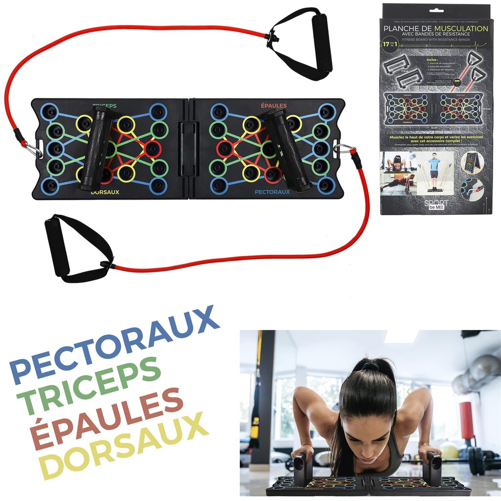 PLANCHE DE MUSCULATION 17 EN 1 AVEC ELASTIQUE SP0031 J25
