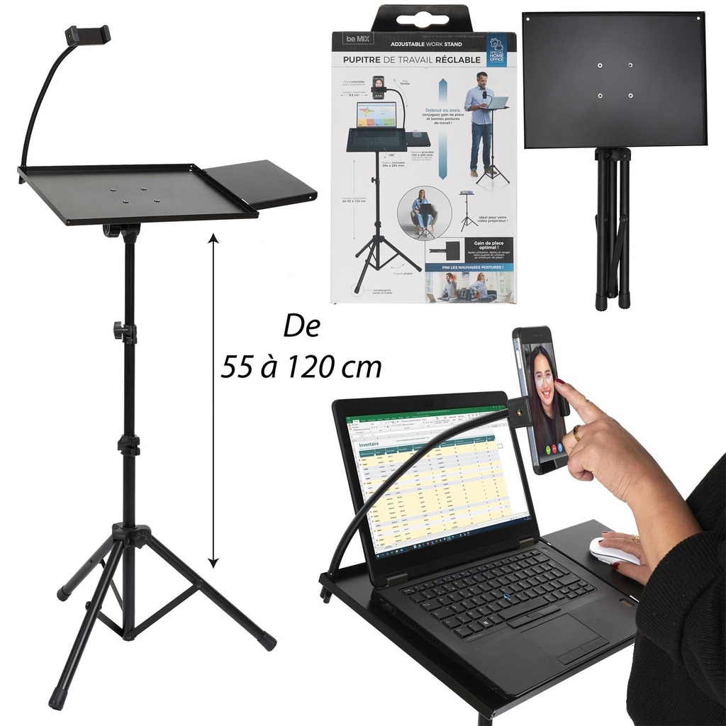 SUPPORT TREPIED ORDINATEUR AJUSTABLE 110CM ht2220