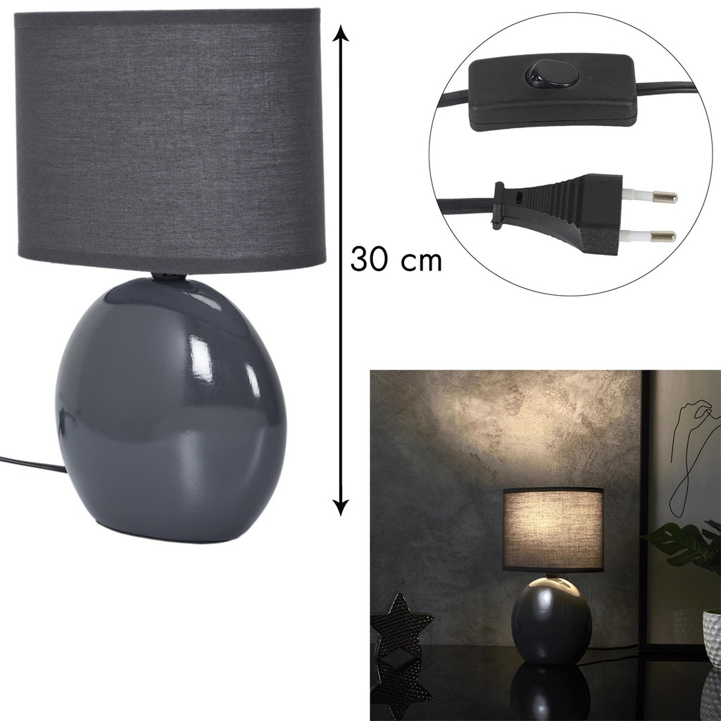 LAMPE CERAMIQUE OVALE GRIS ANTRACITE H30CM M8