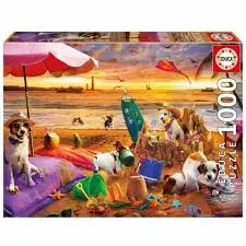 PUZZLE 1000P CHIENS JOUANT A LA PLAGE