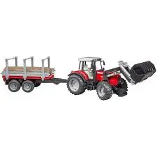 Tracteur MASSEY FERGUSON 7480 avec fourche et remorque de transport de bois 2046  J25