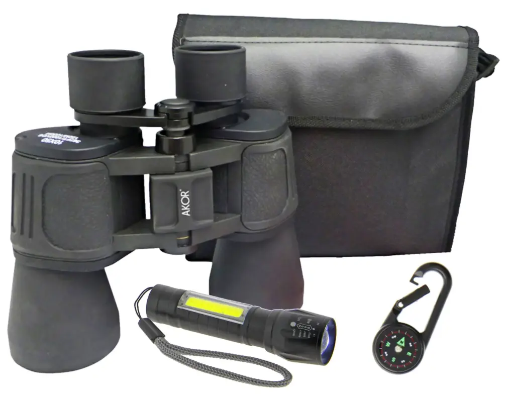 Jumelles 10X50, réglage facile par balancier, mousqueton boussole et lampe de poche 1130CTG  J25