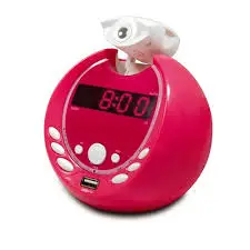 Réveil projection double alarme avec port USB - rose 477018  J25