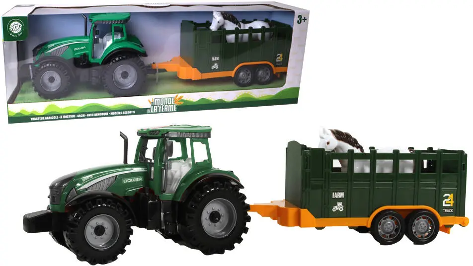 BTE/TRACTEUR VERT 44 CM A FRICTION  AVEC REMORQUE ET 027015  J26