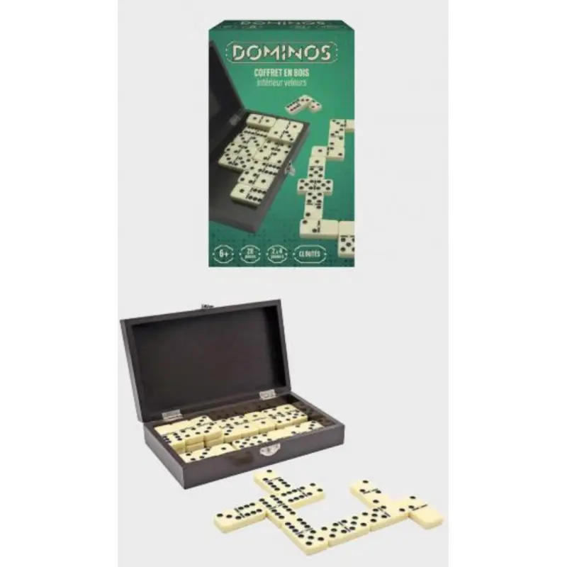 A2403104 COFFRET DOMINOS CLOUTES 28P BOIS J26 SAJOU