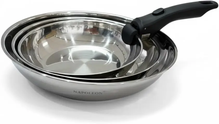 LOT 3 POELES INOX FINITION MIROIR 