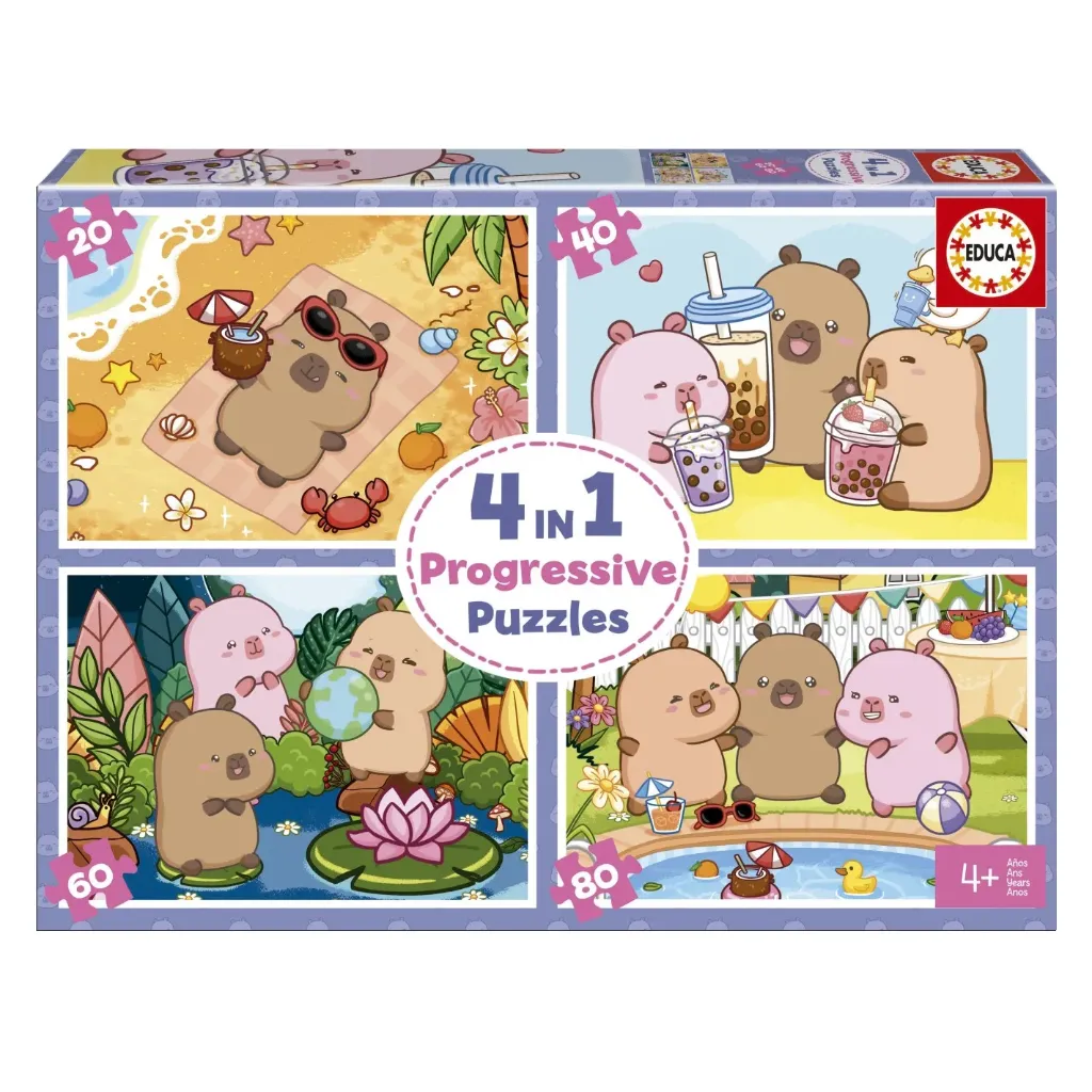 Educa Coffret Puzzles Capyfun - 4 Puzzles En Carton Pour Enfants 20486