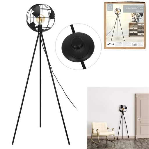[CMPLA12204] LAMPADAIRE METAL NOIR GLOBE M2 A1/M2