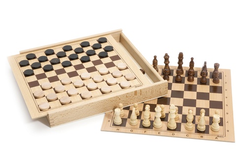 [224533jeu] JEUX DE DAMES ET D'ECHECS - COFFRET EN BOIS 8133 J24