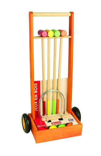 [2221096JEU] JEU DE CROQUET EN BOIS - 4 joueurs - CHARIOT EN BOIS  8602 